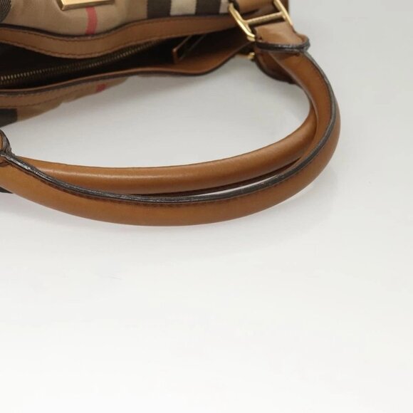 BURBERRY Nova Check Hand Bag Canvas 2way Beige Gold Auth - Picture 8 of 16